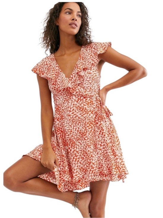 Free People Dresses & Skirts - Free People Coral-Print Wrap Mini Dress